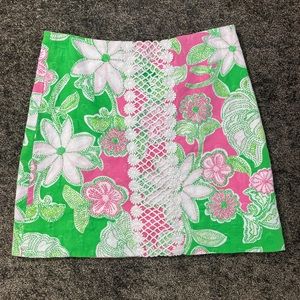 Lilly Pulitzer Callie Crochet skirt pink green white size 2